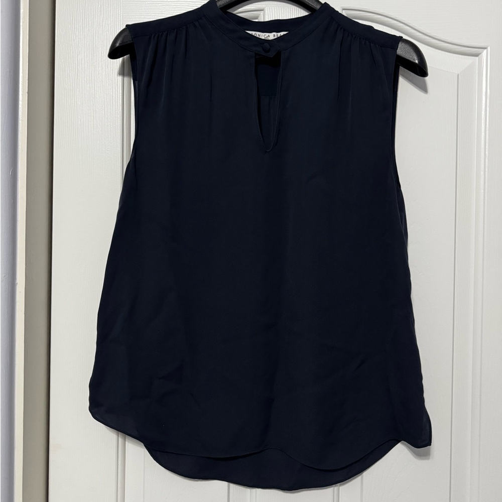 Veronica Beard Navy Sleeveless Keyhole Tank Top
